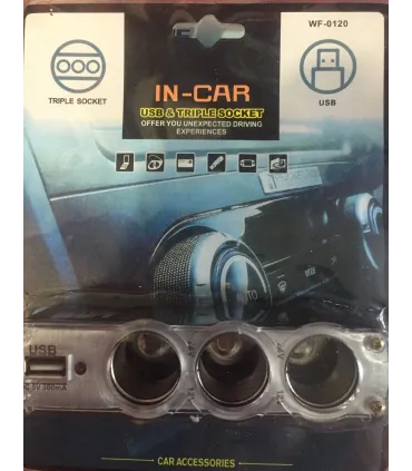 Автомобильный тройник в прикуриватель + USB WF-0120 оптом, TV Shop , 1,80 $