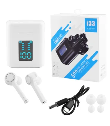 Білі бездротові навушники Bluetooth i33 з LED сейсом оптом, Cope , 11,00 $