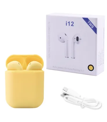 Беспроводные Bluetooth наушники i12 TWS yellow с боксом оптом, Cope , 5,00 $