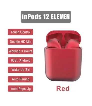 Бездротові Bluetooth навушники з боксом inPods i12 tws Pro червоні оптом, Cope , 6,00 $