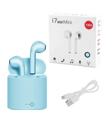 Блакитні бездротові Bluetooth навушники i7 TWS mini з кейсом оптом, Cope , 3,50 $