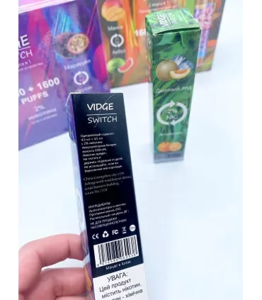 Светящийся перезаряджаемые одноразки Vidge switch 2in1 3200 puff Дыня со льдом + Апельсин оптом, Vidge , 7,60 $