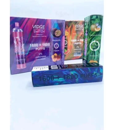 Светящийся перезаряджаемые одноразки Vidge switch 2in1 3200 puff Дыня со льдом + Апельсин оптом, Vidge , 7,60 $