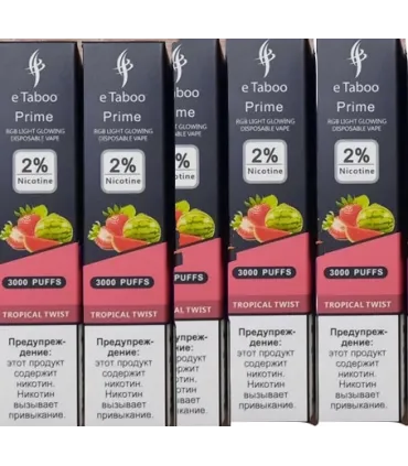 Светящаяся перезаряжаемая одноразка eTaboo Prime 3000 puffs Тропический микс оптом, E-Taboo , 7,10 $