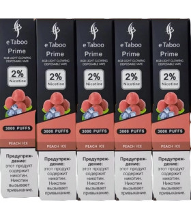 Светящаяся перезаряжаемая одноразка eTaboo Prime 3000 puffs Персик со льдом оптом, E-Taboo , 7,10 $