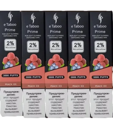 Светящаяся перезаряжаемая одноразка eTaboo Prime 3000 puffs Персик со льдом оптом, E-Taboo , 7,10 $