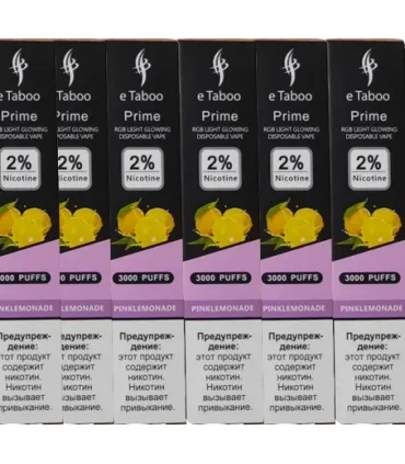 Светящаяся перезаряжаемая одноразка eTaboo Prime 3000 puffs Розовый лимонад оптом, E-Taboo , 7,10 $