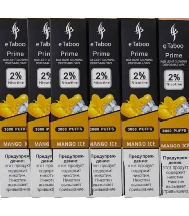 Светящаяся перезаряжаемая одноразка eTaboo Prime 3000 puffs Манго со льдом оптом, E-Taboo , 7,10 $