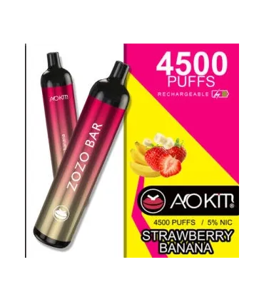 Перезаряжаемые одноразки AoKit Zozo Bar 4500 Puffs Клуника с бананом оптом, AoKit , 8,10 $