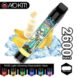 Светящийся одноразовые сигареты AoKit Lux 2600 Puffs Банан со льдом оптом, AoKit , 6,10 $