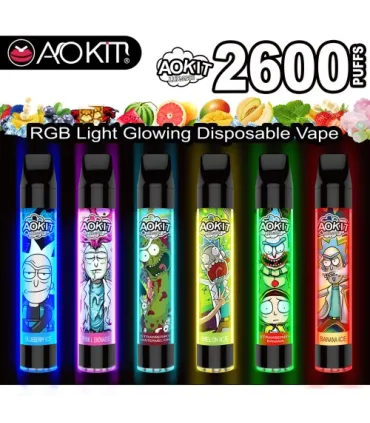 Светящийся одноразовые сигареты AoKit Lux 2600 Puffs Клубника банан оптом, AoKit , 6,10 $