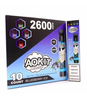 Светящийся одноразовые сигареты AoKit Lux 2600 Puffs Черника со льдом оптом, AoKit , 6,10 $