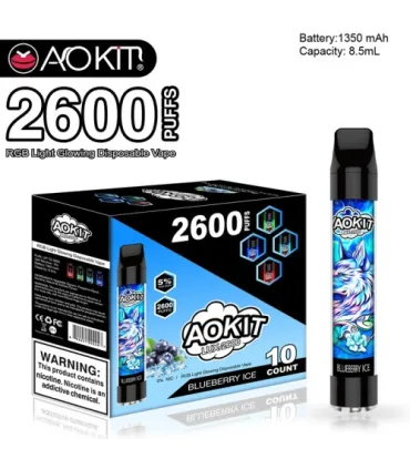 Светящийся одноразовые сигареты AoKit Lux 2600 Puffs Черника со льдом оптом, AoKit , 6,10 $