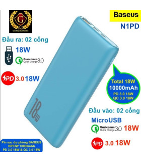 Powerbank с быстрой зарядкой 18W Baseus Bipow N1PD 10000 mAh оптом, Baseus , 16,50 $