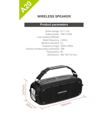 Бездротова блютуз MP3 колонка HOPESTAR A20 Black оптом, Hopestar , 49,50 $