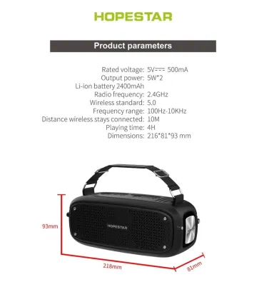 Портативные колонки Bluetooth HOPESTAR A21 Black оптом, Hopestar , 18,80 $
